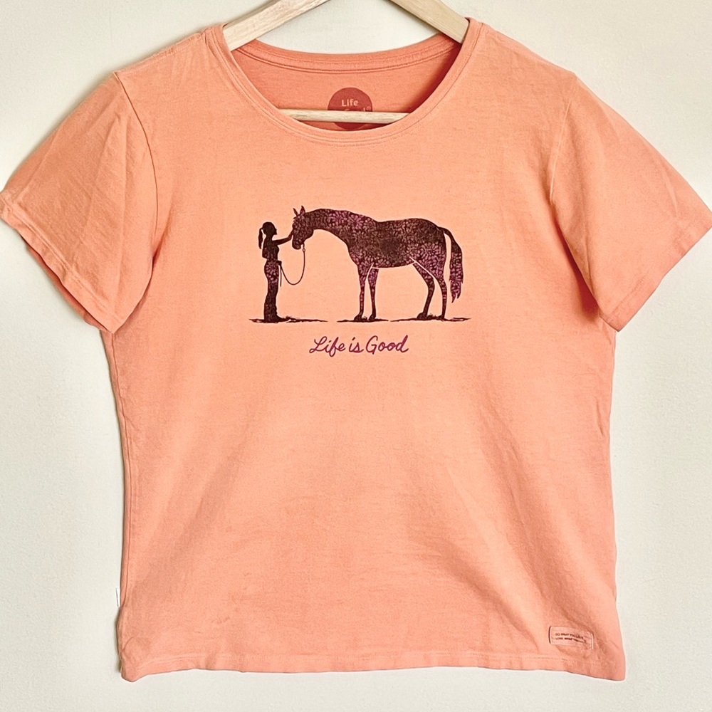 Life Is Good Horse Graphic Peach Crusher T Shirt Women’s Medium Classic Fit - Picture 4 of 14